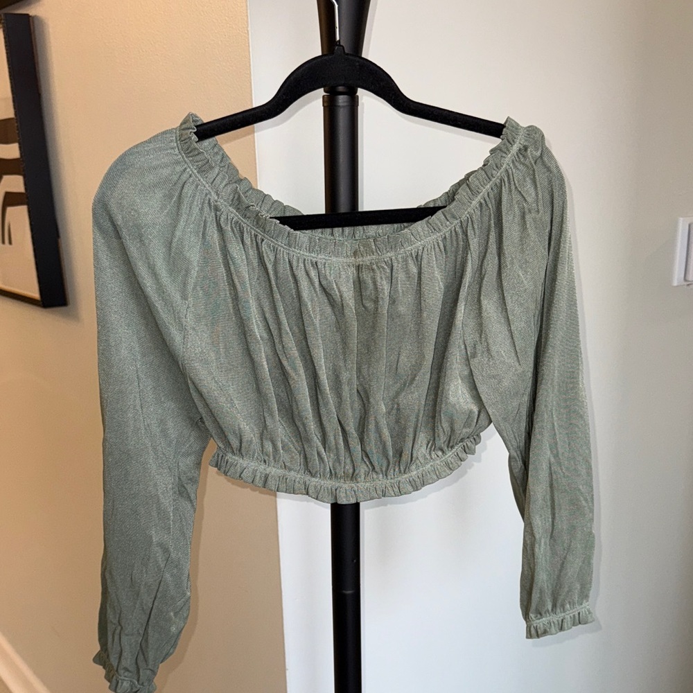 Zara Sage Green Off-Shoulder Blouse